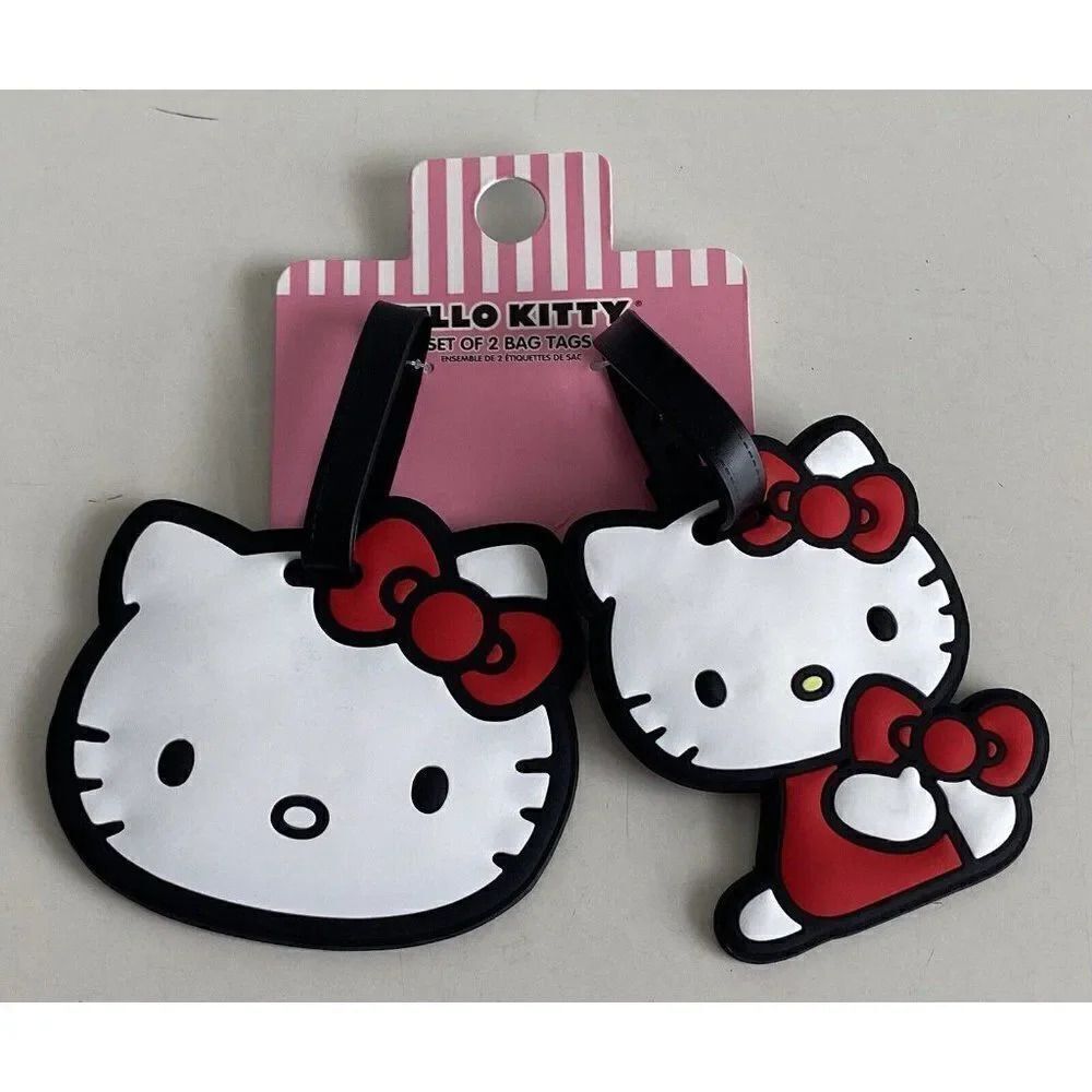 2 Piece HELLO KITTY SANRIO RUBBER SCHOOL ID BACKPACK LUGGAGE BAG TAGS SET New